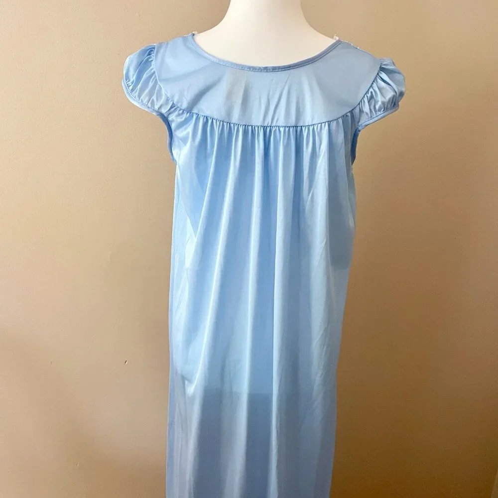 Vintage Nightgown Blue Nylon with Ruffled Cap Sleeves Medium - Picture 8 of 8